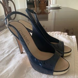 Chanel Patent sling Back Peep-toe Sandals 37